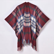 Nuovo scialle diviso con nappe, sciarpa semplice a quadri jacquard da donna