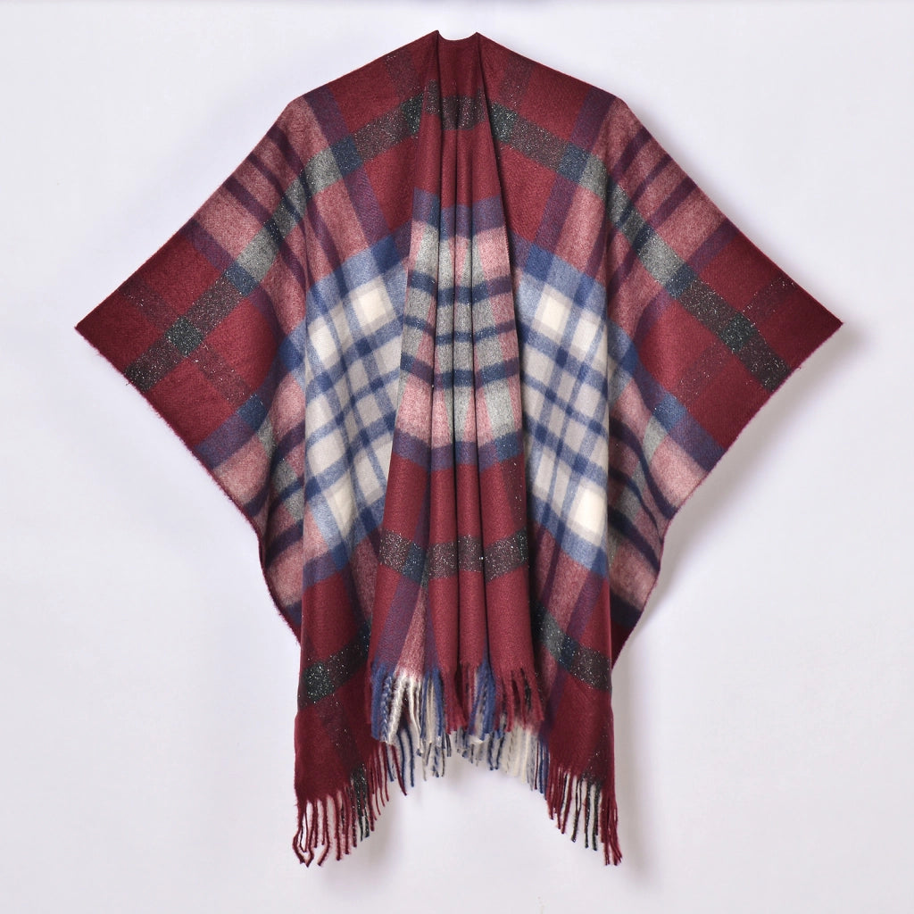 Nuovo scialle diviso con nappe, sciarpa semplice a quadri jacquard da donna