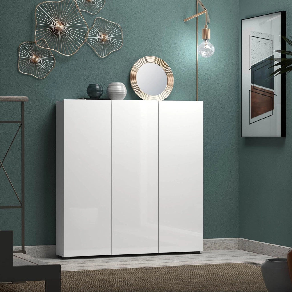 Armadio multiuso grande Onice, Mobile multifunzionale, Mobiletto scarpiera, Guardaroba porta scarpe, Made in Italy, 110x19h115 cm, Bianco lucido