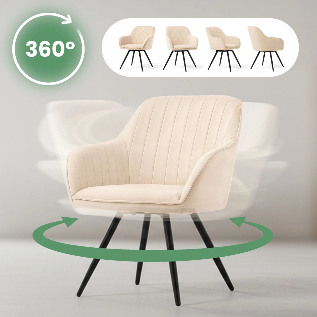 Set di 2 Sedie girevoli in velluto con cuciture TURNO Beige gambe nere
