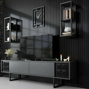Mobile porta TV Axa, Credenza da soggiorno, Armadio basso per TV, Base parete attrezzata, 180x30h48 cm, Antracite e Nero