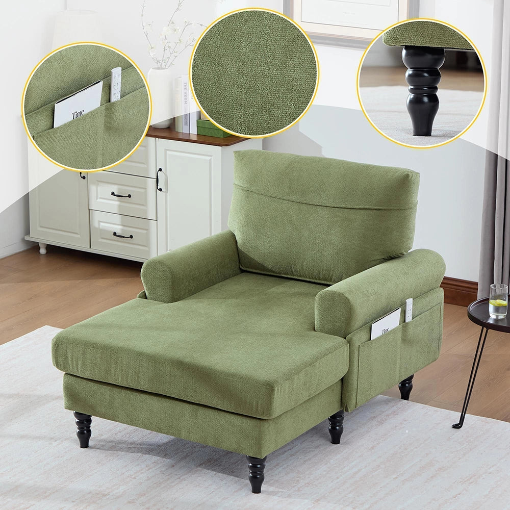 Chaise longue minimalista - Xylo - Tissuto chenille con tasche laterali
