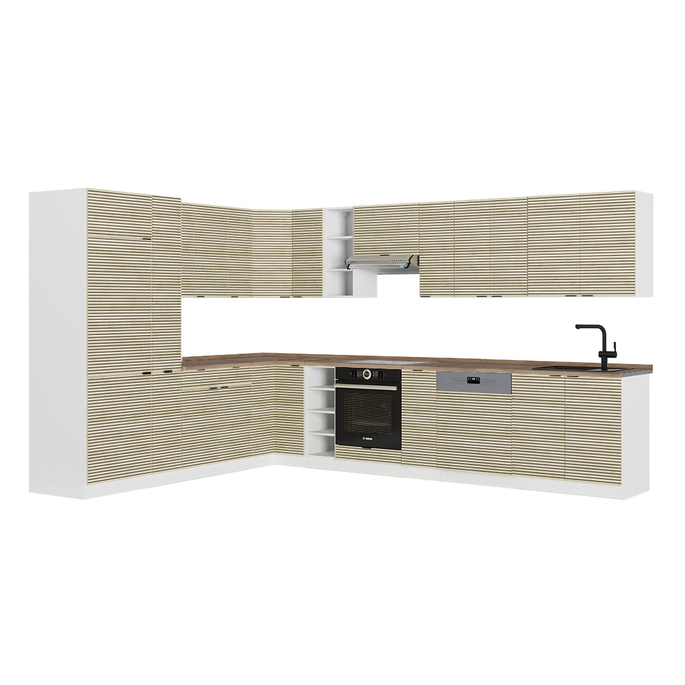 Cucina angolare completa Fame-Line Pannello in quercia/Bianco 347 x 60 cm, PL Rovere Vicco