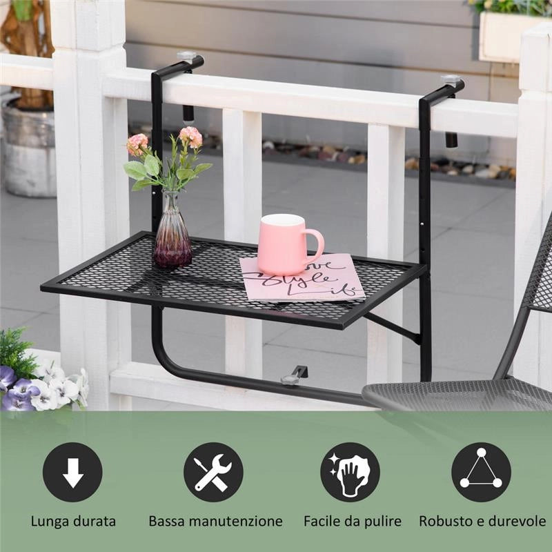 TAVOLO DA RINGHIERA PIEGHEVOLE E REGOLABILE IN METALLO 60X60X57-72 CM NERO
