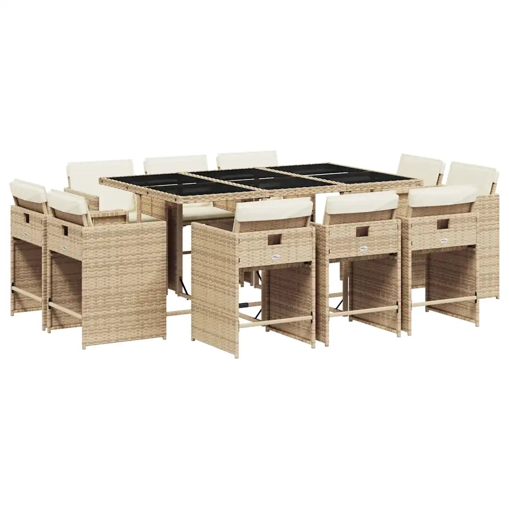 Set da Pranzo da Giardino 11 pz con Cuscini Beige in Polyrattan 3211210