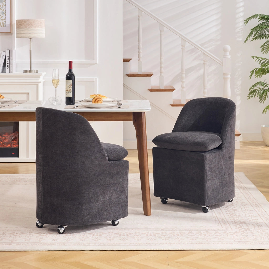 Sedia da Pranzo Set da 2 Girevole a 360° con Rivestimento Sfoderabile in Ciniglia Grigio