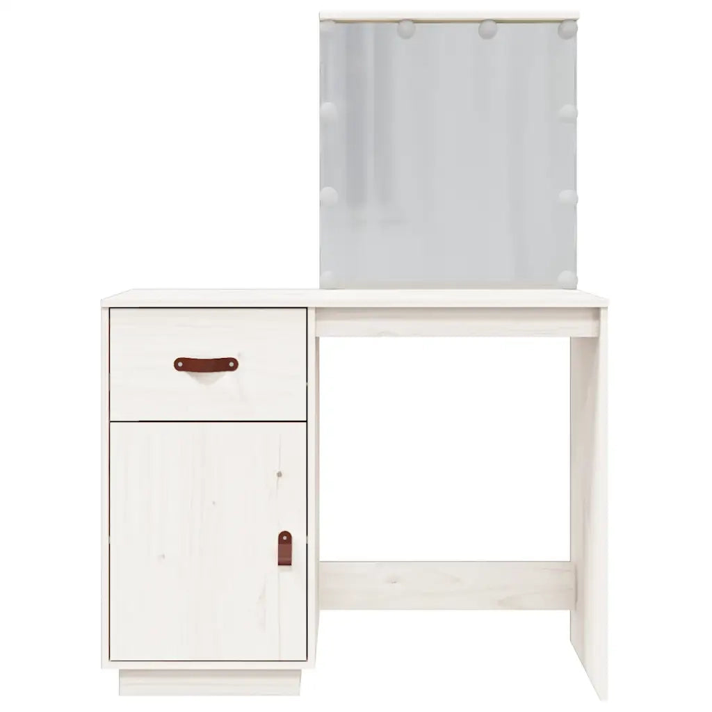 Toeletta | Tavolo da Trucco con LED Bianca 95x50x133,5cm in Legno Massello di Pino