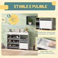 Mobile Portagiochi per Bambini 105x30x80 cm con 11 Cestini in Tessuto Armadietto e Ripiani in MDF Bianco