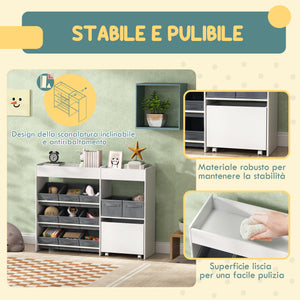 Mobile Portagiochi per Bambini 105x30x80 cm con 11 Cestini in Tessuto Armadietto e Ripiani in MDF Bianco