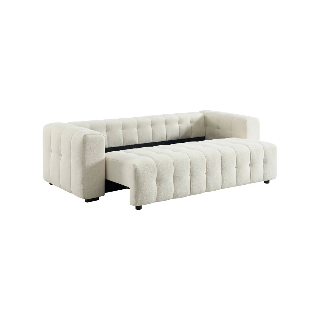 Divano letto in bouclé compresso testurizzato con contenitore, bianco