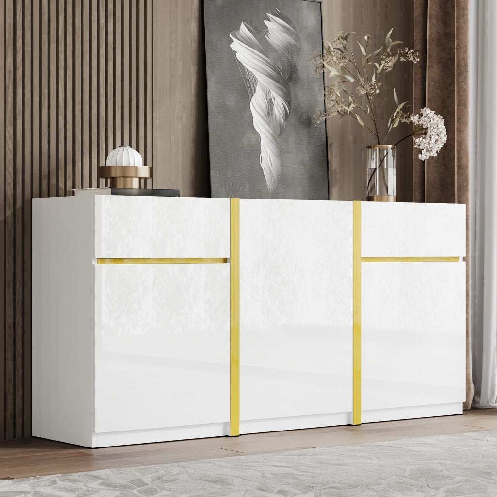 Credenza con 3 ante e 2 cassetti; ripiani regolabili - per soggiorno - 160×40×78 cm - bianco