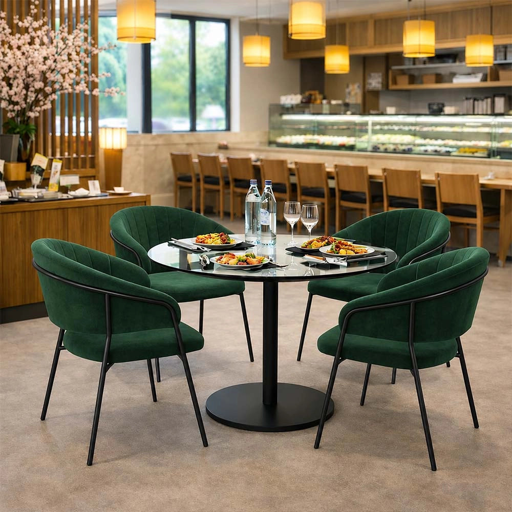 Sedie da sala da pranzo set da 2 Aurelia in velluto verde con gambe nere