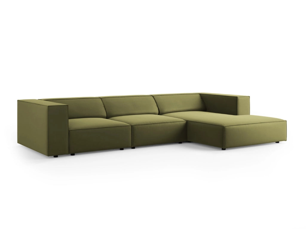 Cosmopolitan Design - Divano angolare destro "Arendal" 4 posti in velluto verde chiaro 