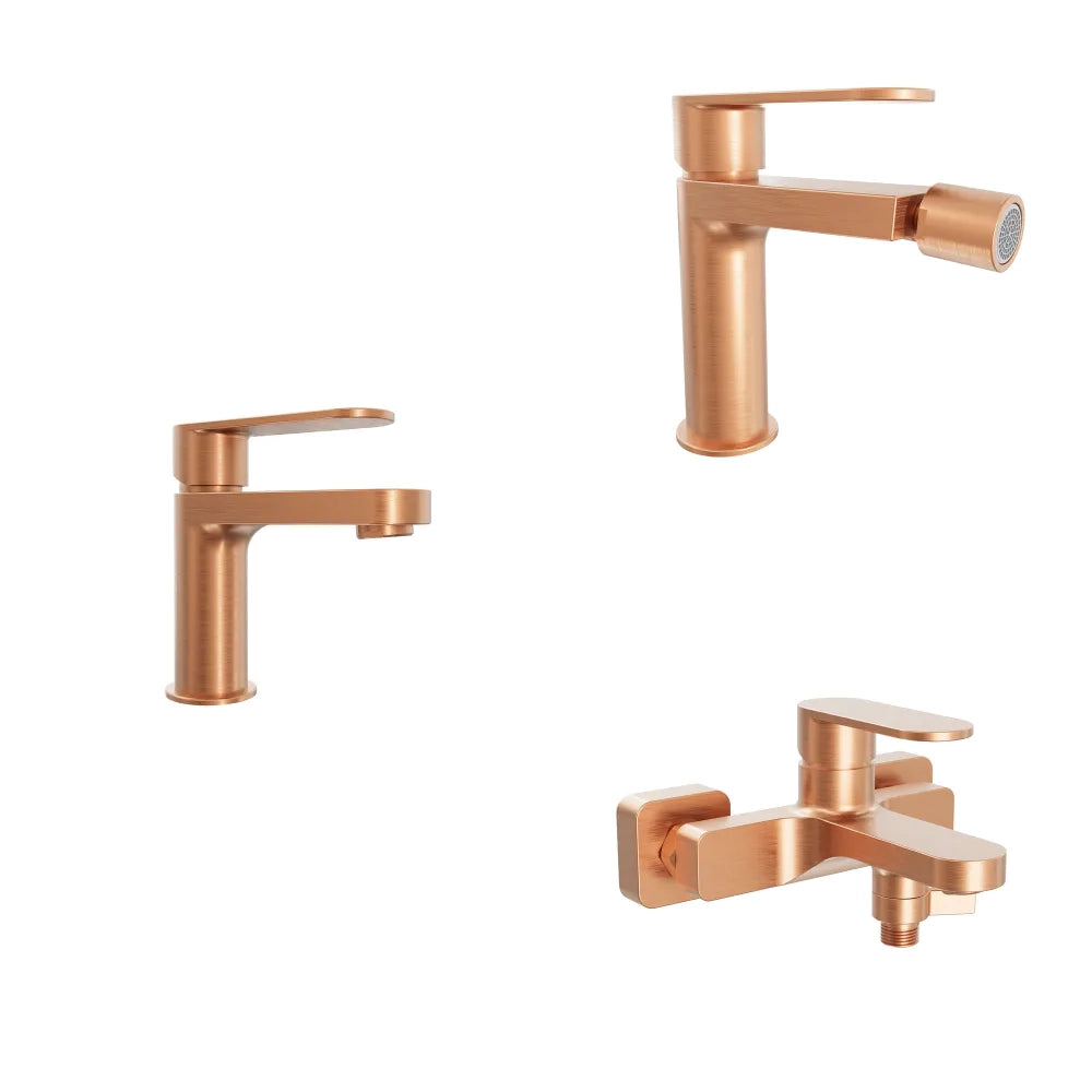 Set miscelatori lavabo 13cm bidet miscelatore esterno vasca rame spazzolato | Margot