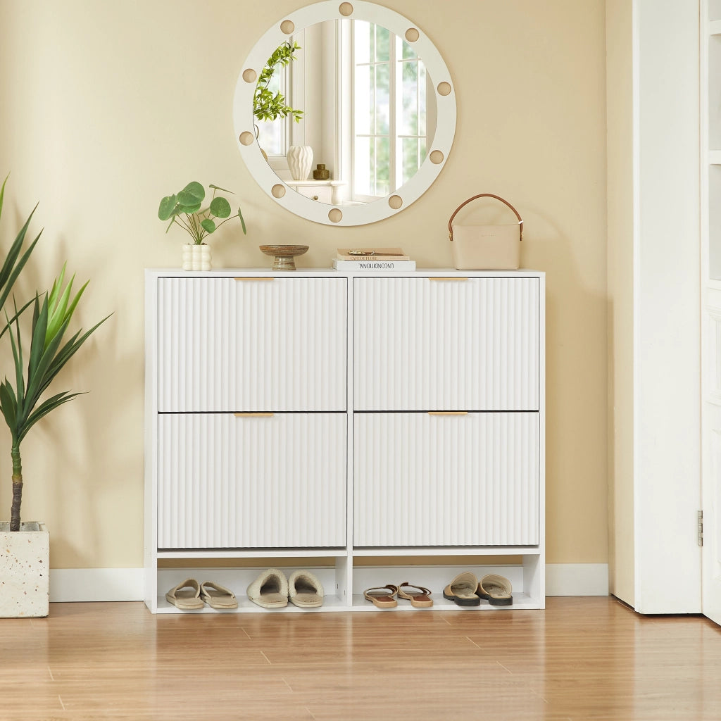Scarpiera con 2 vani ribaltabili e ripiano aperto, con protezione antiribaltamento, per ingresso, 120 × 24 × 102 cm
