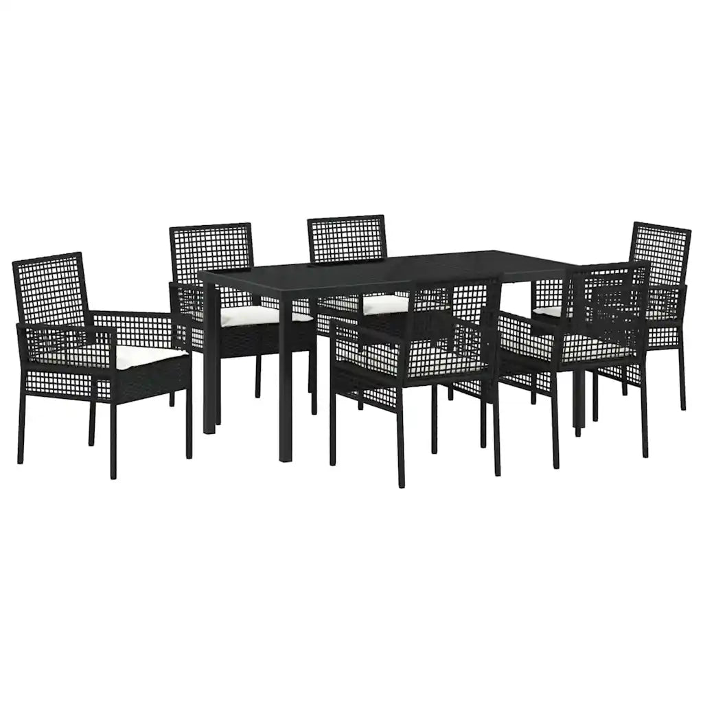 Set da Pranzo per Giardino con cuscino 7 pcs Nero polyrattan