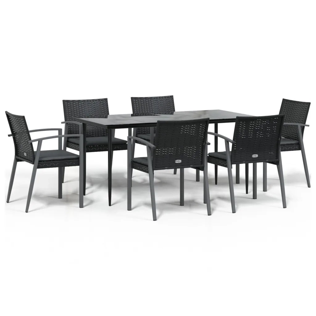 Set Pranzo da Giardino 7 pz con Cuscini in Polyrattan e Acciaio