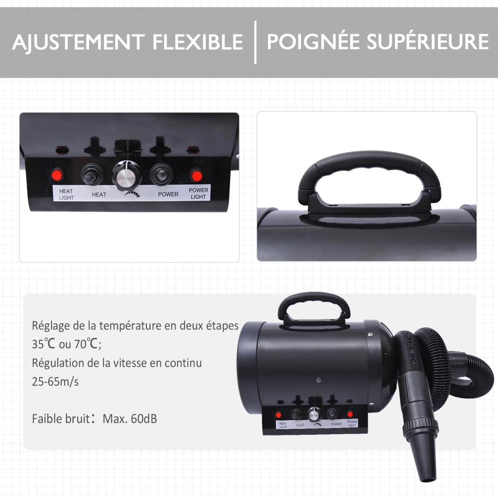 S¨¦choir professionnel per animali ¨C zephmum ¨C 2800W 3 buse nero