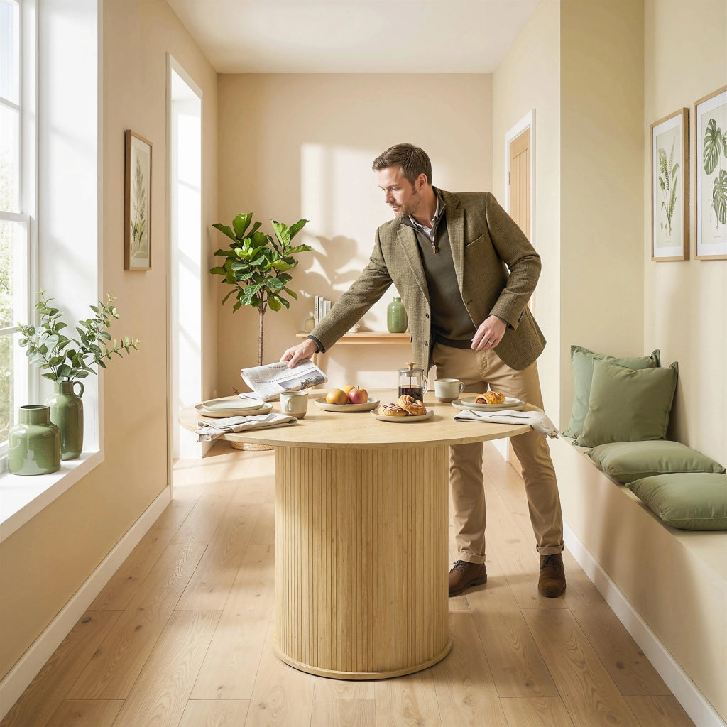 Tavolo da pranzo rotondo allungabile per 4-6 persone ¨C Minimal ¨C legno naturale 120x75