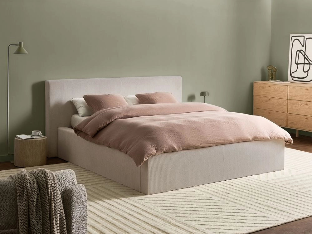 Letto imbottito in velluto a coste 160 x 200 cm con contenitore beige chiaro design moderno