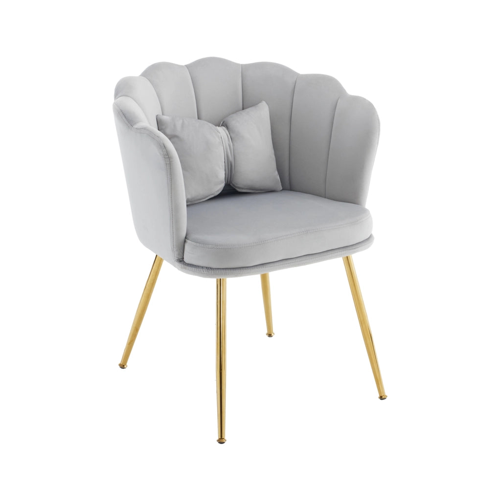 Fauteuil in velluto con schienale a petalo, cuscini e gambe in metallo dorato, grigio set 2 pezzi
