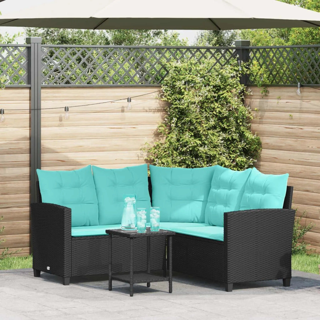 Divano da giardino 2 pcs Nero e Turchese Poly Rattan