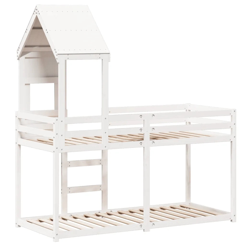 Letto a Castello con Tetto Bianco 75x190 cm Legno Massello Pino 3282008