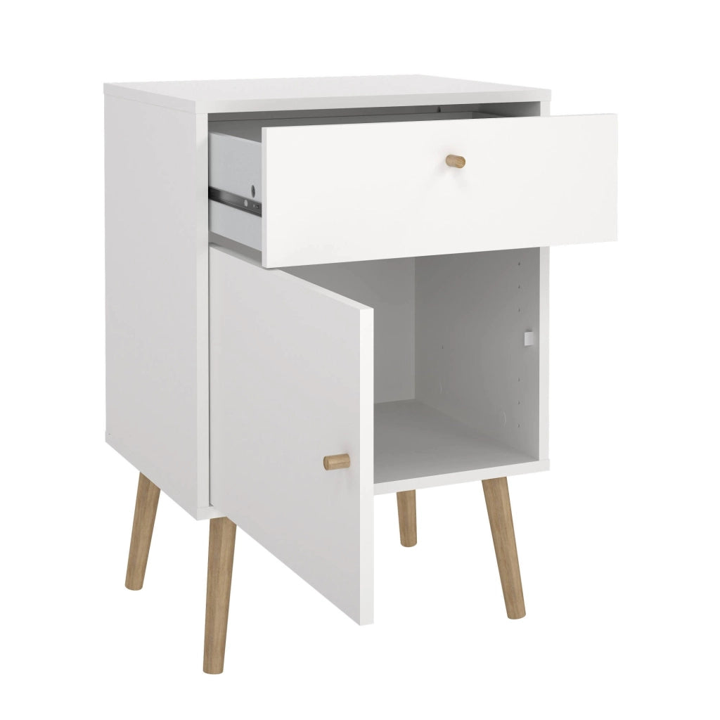 Comodino Antenati, Comò basso, Tavolino da notte, Mensola da letto, 50x39 h72 cm, Bianco