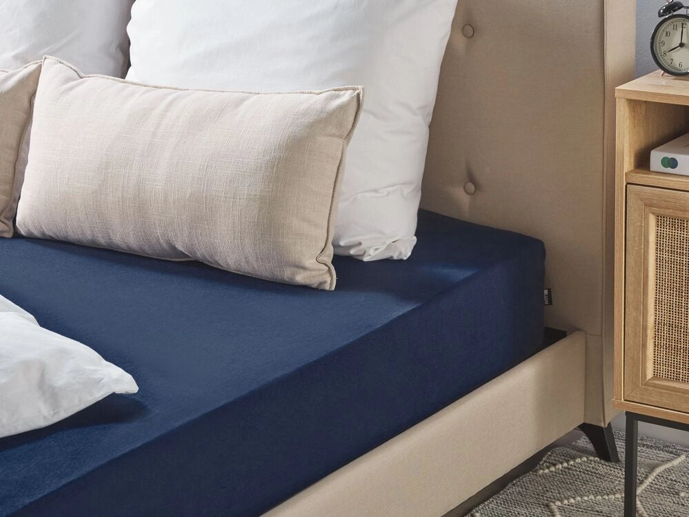 Lenzuolo con angoli cotone blu marino 90 x 200 cm coprimaterasso elasticizzato modello classico a tinta unita camera da letto classica