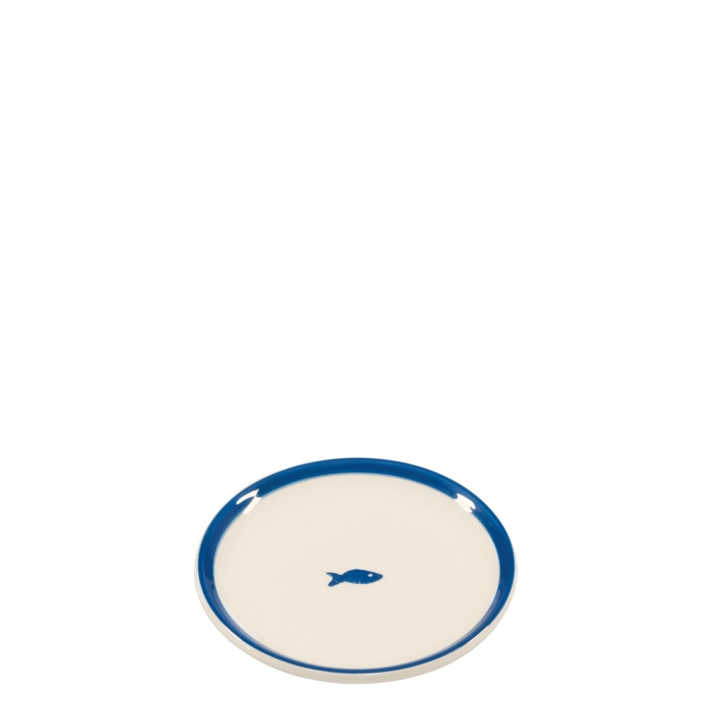Zafferano Set 6 Piattini Stencil Collezione Lido Decorazione Pesci Azzurri Ceramica Artigianale Italiana per Servizio Tavola Elegante e Moderno