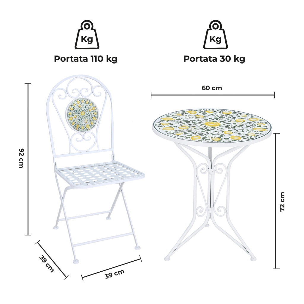 Set Bistrot Tavolino Con 2 Sedie Con Mosaico In Ceramica Per Esterno Terrazzo Giardino Pieghevoli Patio Casa,Bar,Ristoranti,Mobili Giardino Mod-Mazara