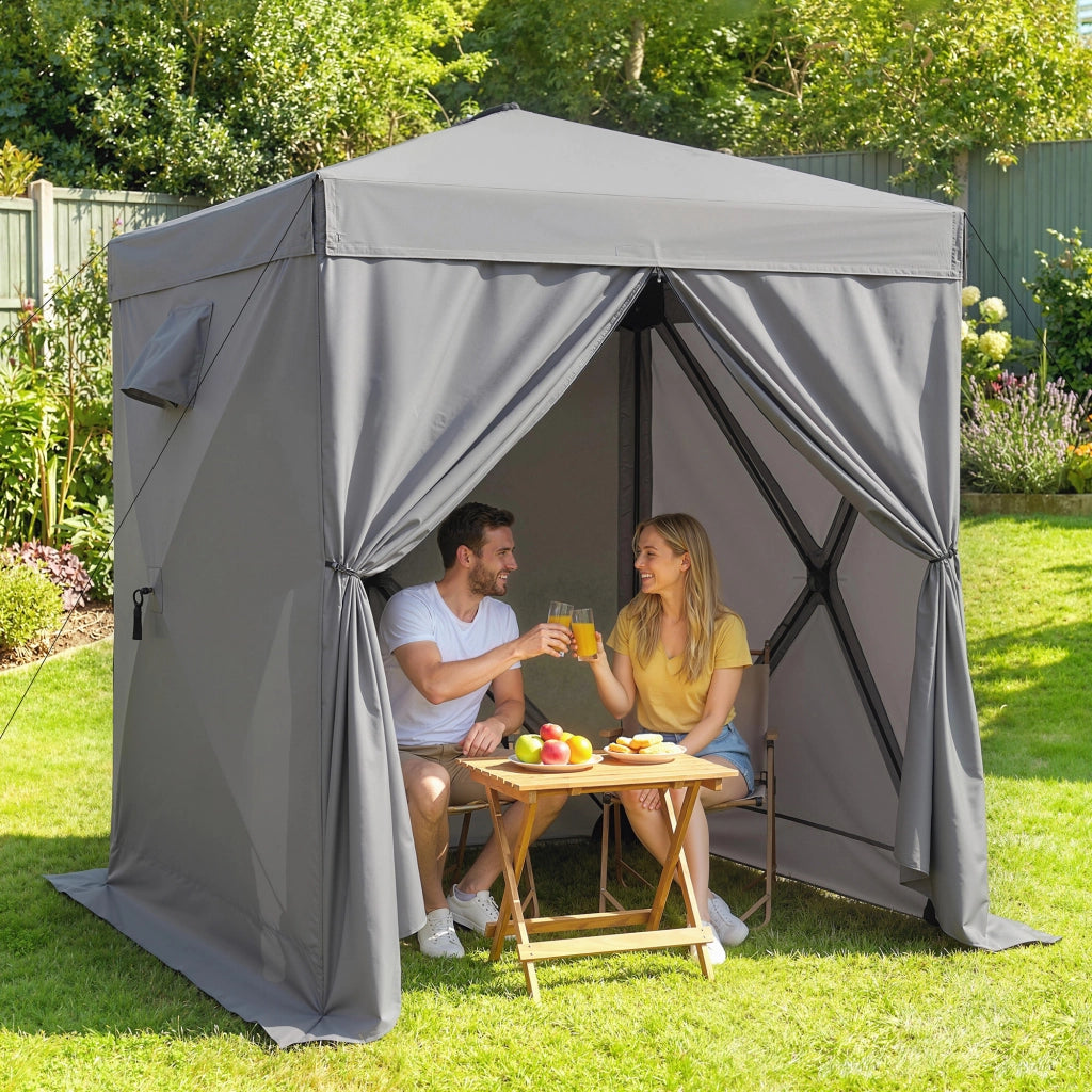 Gazebo Faltpavillon ¨C Zephmum ¨C 185x185 cm Grigio con 4 Pannelli Mesh