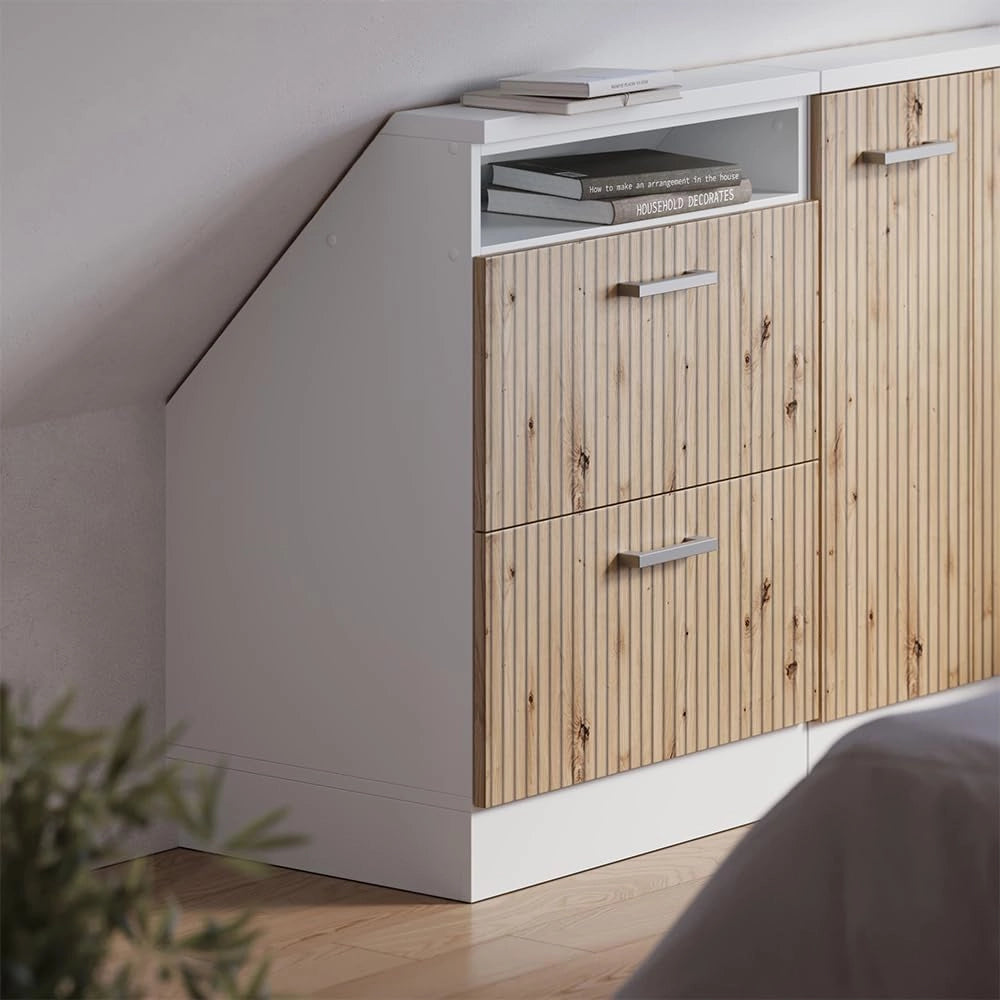 Mobile sottotetto Rion, Rovere artigianale/bianco, con 2 cassetti