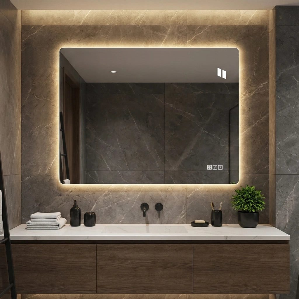 Specchio luminoso da bagno senza cornice con retroilluminazione LED antiappannamento vetro silver 60 × 80 cm