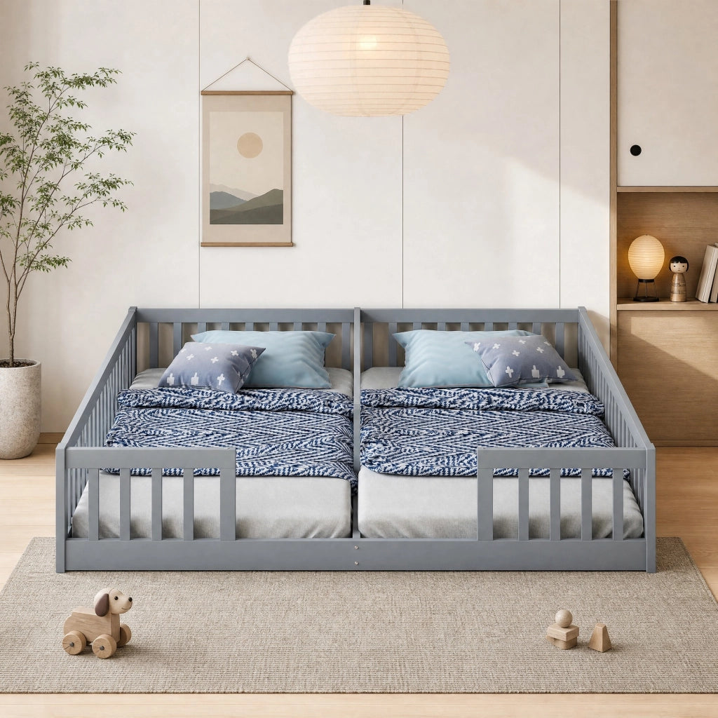 LETTO per bambini con sponde 90 x 200 cm Pino e MDF Grigio