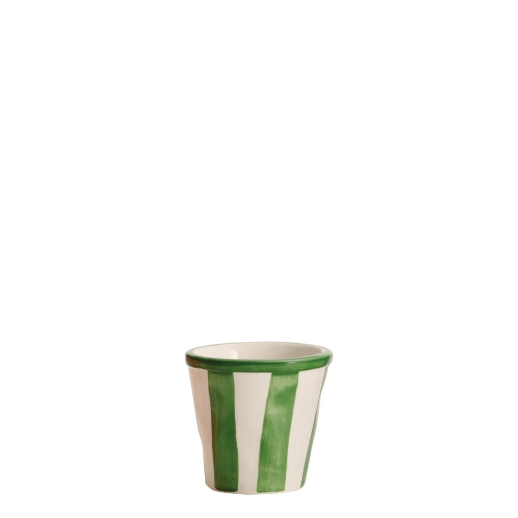 Zafferano Set 6 Bicchierini Collezione Lido Modello Righe in Ceramica Artigianale Colore Verde Fatti a Mano in Italia Civita Castellana