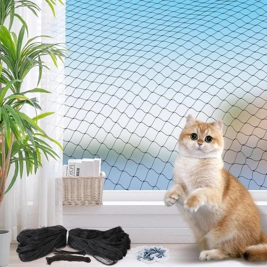 Rete per balcone 8 x 3 m - rete per gatti - griglia per gatti finestra - rete di protezione per gatti dentro e fuori con 27 m di corda di fissaggio