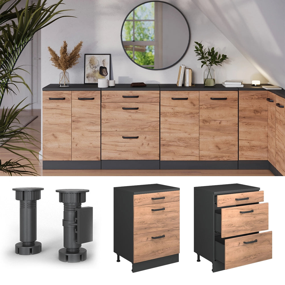 Mobile per mansarda Rion Rovere dorato/Antracite 60 x 83.8 cm senza inclinazione con 3 cassetti Vicco