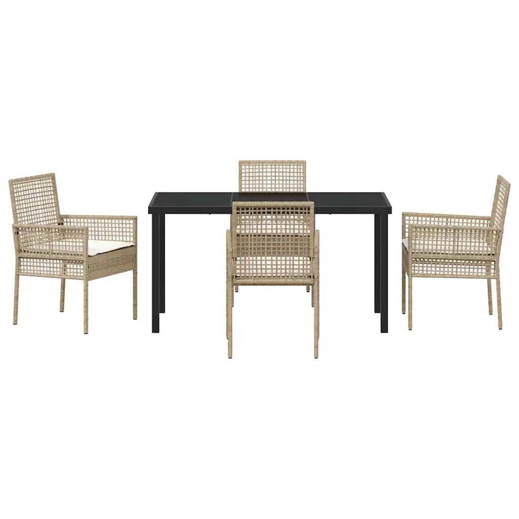 Set da Pranzo per Giardino con cuscino 5 pcs Beige polyrattan