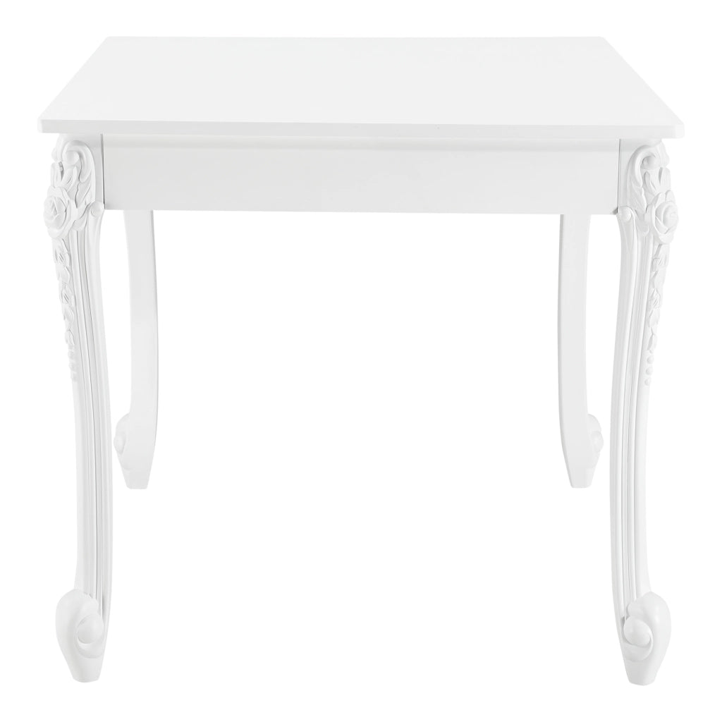 Tavolo da Pranzo Bianco in Stile Barocco con Decoro Floreale 80 x 80 x 76 cm Tavolo Quadrato con Gambe di Plastica Tavolo da Sala Pranzo Fino a 2 Posti