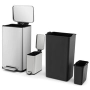 Set di 2 Bidoni per Cucina, 40 L + 6 L, con Coperchio e Pedale per Pedale, Pattumiera a Pedale con Secchio Interno Rimovibile, in Acciaio Inox