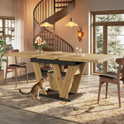 Tavolo allungabile moderno 119-158,5 x 80 x 75 cm con piano in MDF, struttura con gambe a W, colore nero/naturale