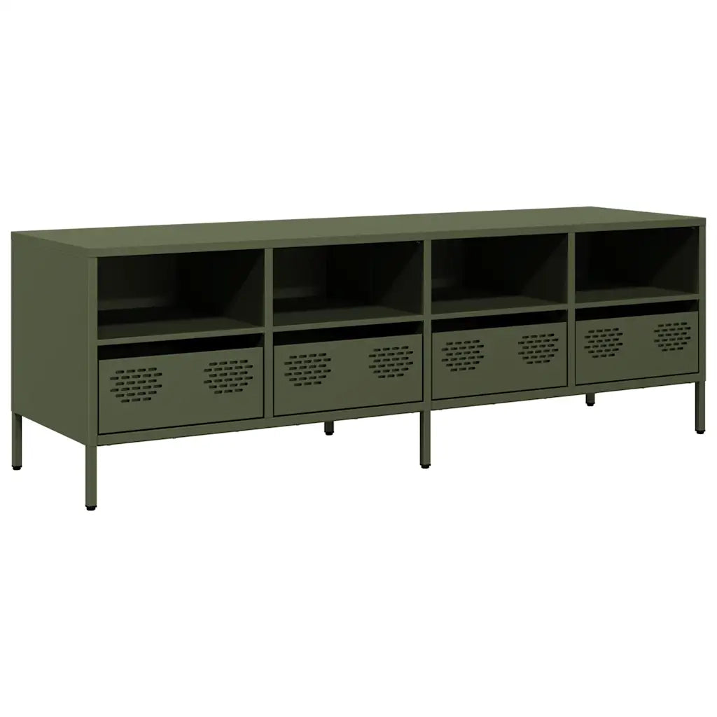 Mobile TV Verde Oliva 135x39x43,5cm Acciaio Laminato a Freddo