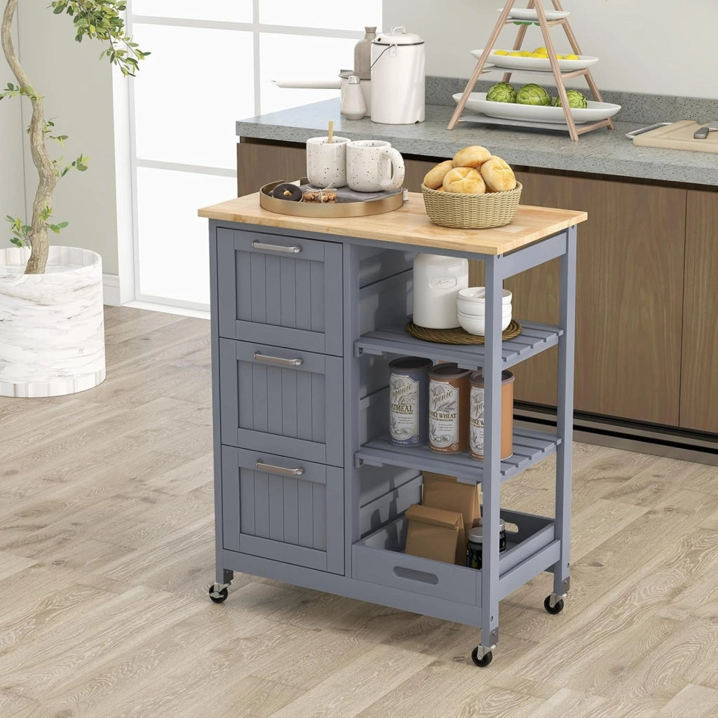 Carrello da cucina su ruote, armadio da cucina con piano di lavoro, isola mobile in legno, carrello da servizio, carrello da cucina con cassetto, carrello da cucina 67 x 37 x 83,5 cm (grigio)