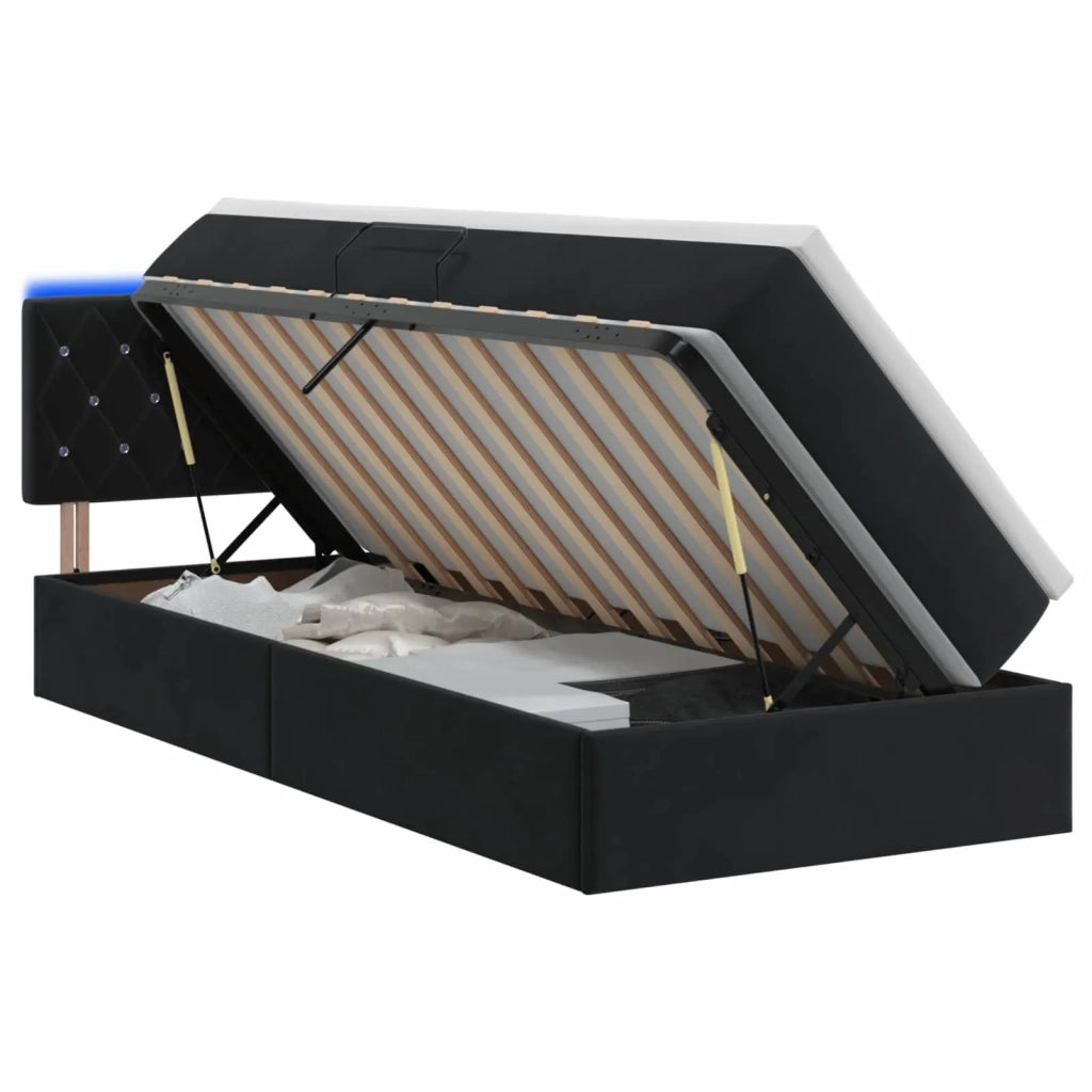 Letto con contenitore LED e materasso Nero 100 x 200 cm Velluto 3459170