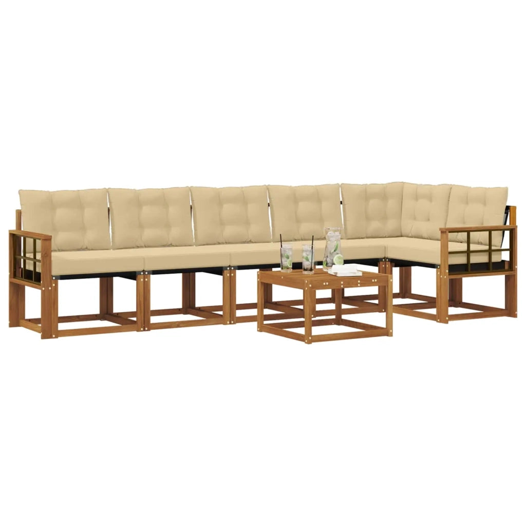 Set di divani da esterno con cuscino 7 pcs Naturale e Beige 3368744