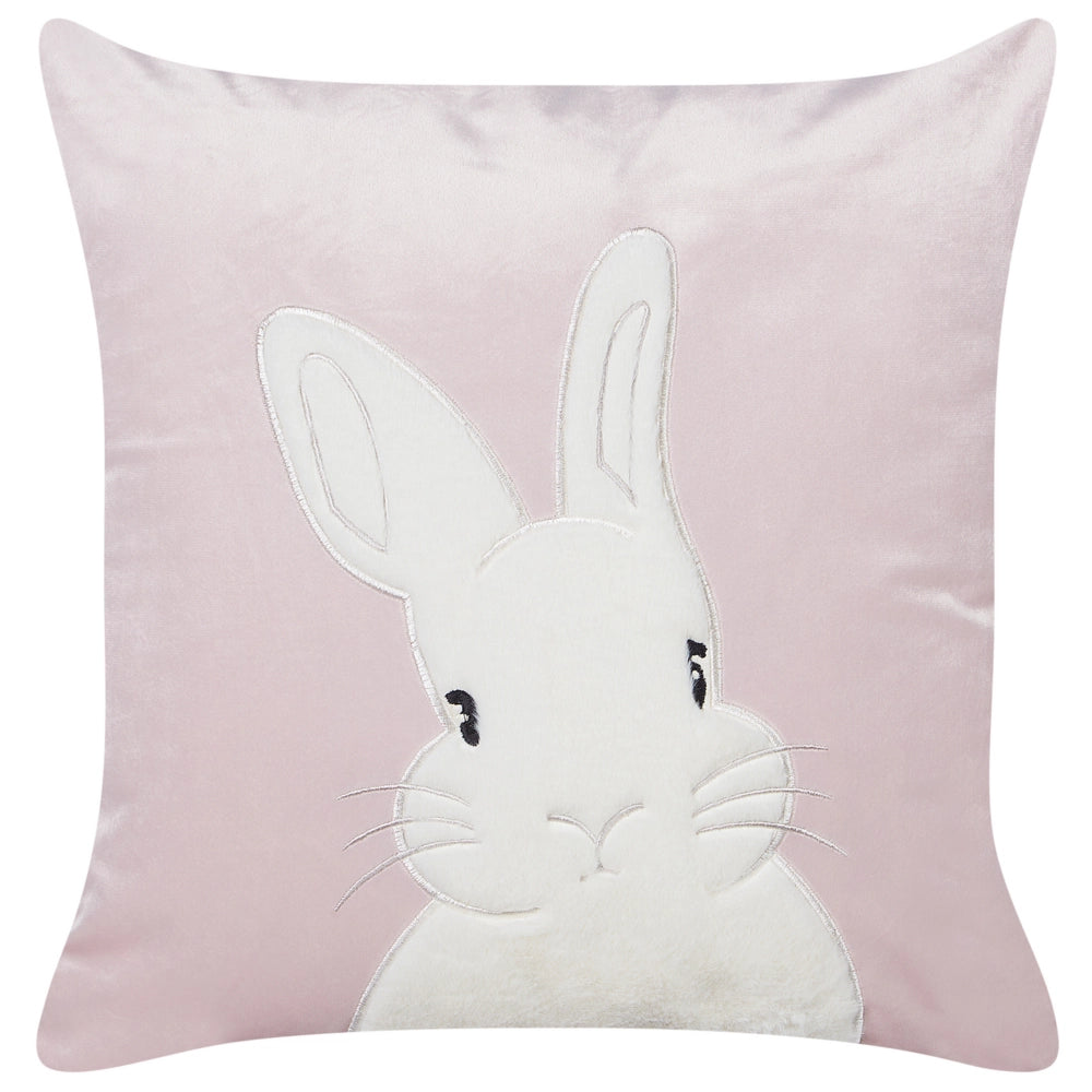 Set di 2 cuscini in velluto ricamati con motivo con coniglietto rosa 45 x 45 cm morbida imbottitura
