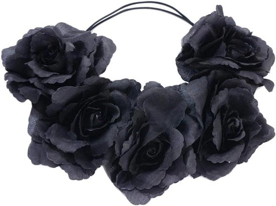 Corona di fiori - Corona di fiori per la testa - Festa di nozze - Rosa elegante - 24x11x2cm - Nero