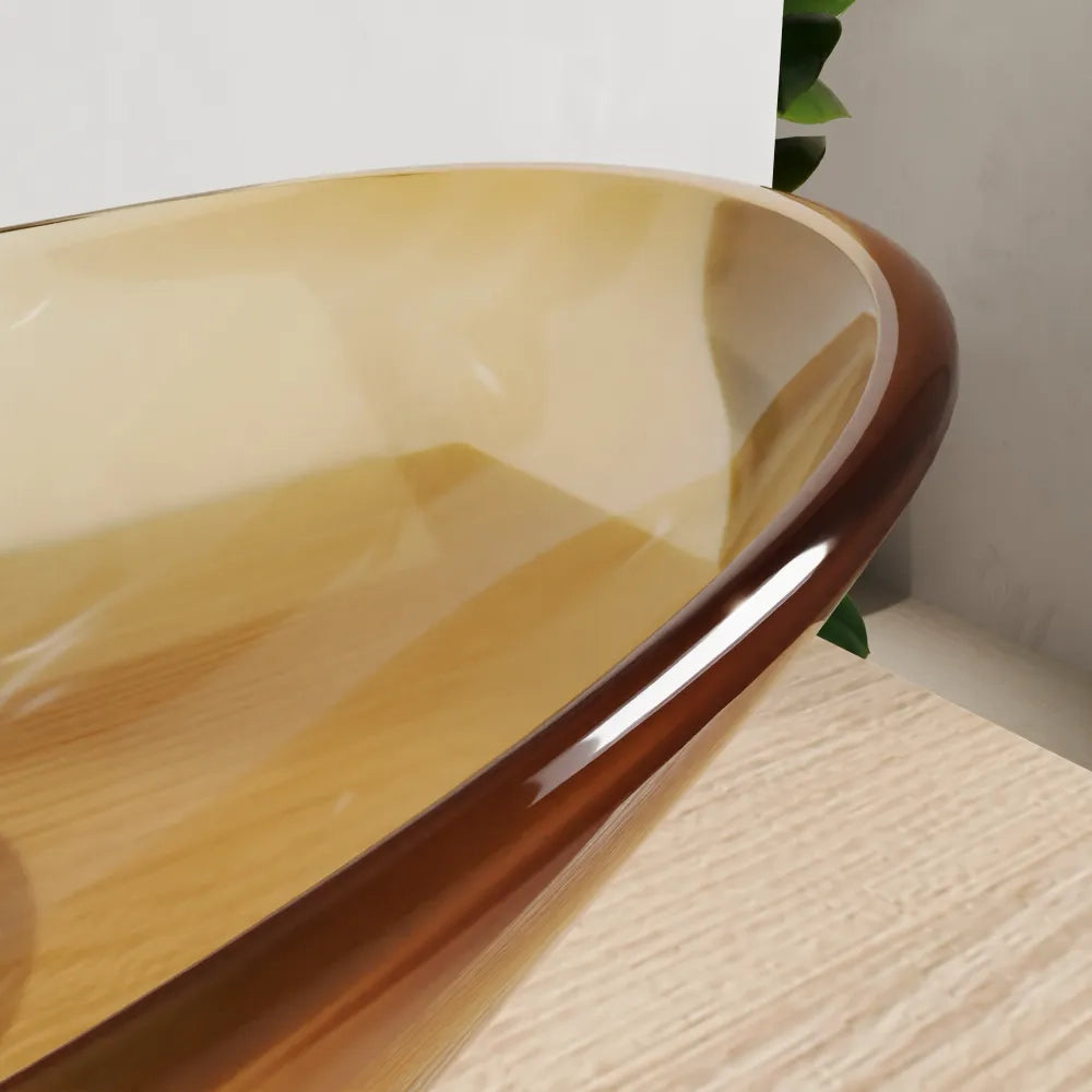 Lavabo da appoggio in vetro trasparente 54x35x15,5 cm color giallo | Aurea