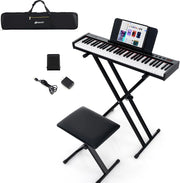 Pianoforte Digitale 61 Tasti Semi-Ponderati, Tastiera Musicale con Supporto e Sgabello, Digial Piano con Tasti Semi-Pesati, Funzione Audio MIDI Wireless, Leggio, Pedale di Sustain e Borsa